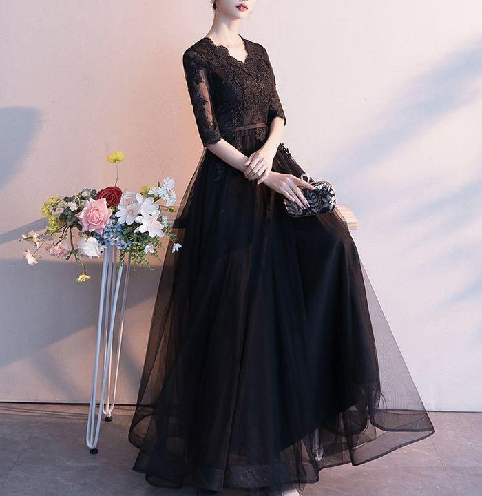 17-19号3XL 4L綺麗エンボス刺繍ロングドレス結婚式 パーティー