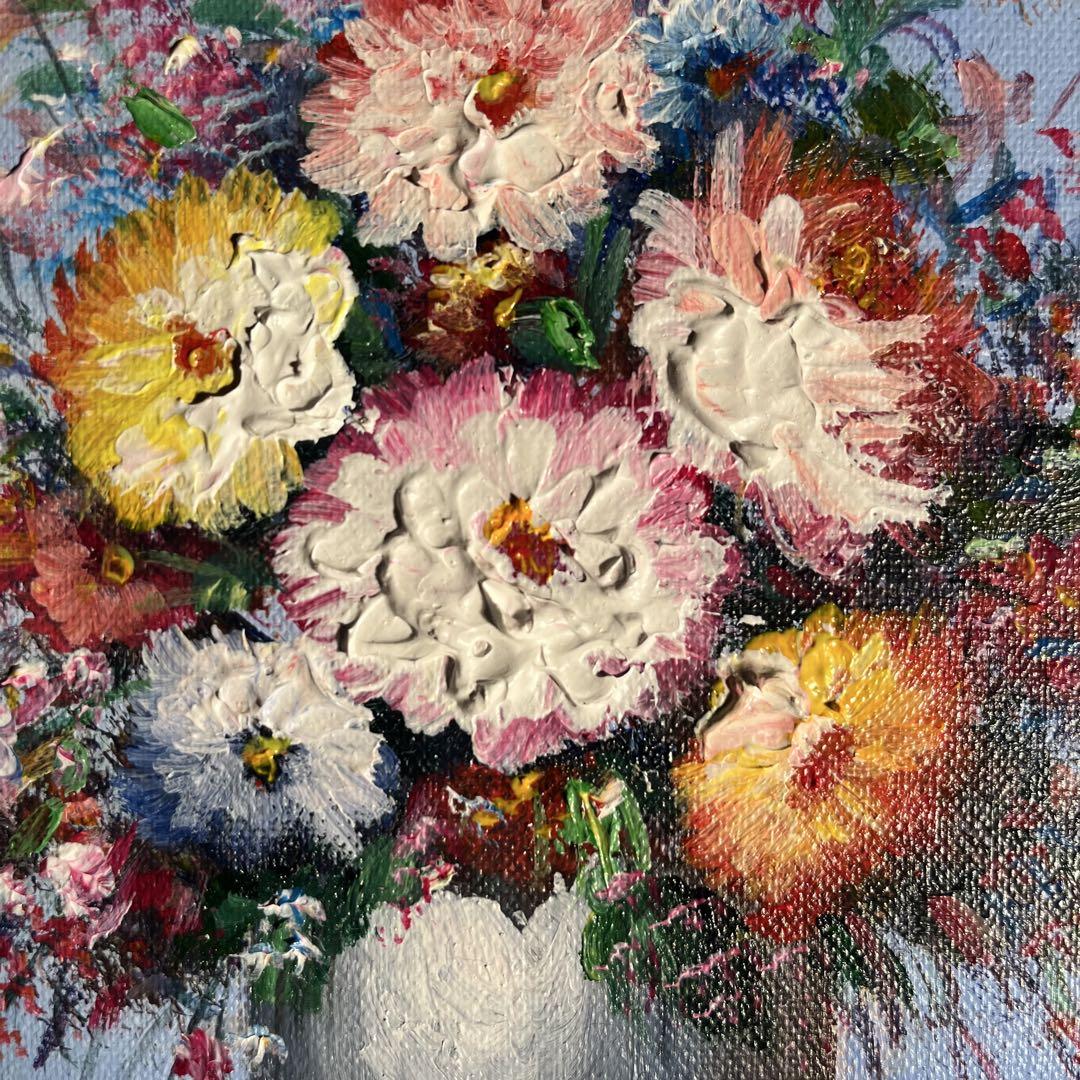 手書き油絵 花瓶の花 額付 絵画 インテリア 油彩画 - メルカリ