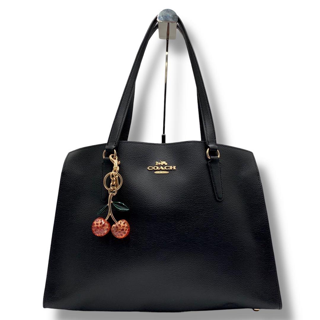 美品✨コーチ テイタム 40 トートバッグ レザー ブラック チャーム付 A4可 美品✨コーチ テイタム 40 トートバッグ レザー ブラック チャーム付 A4可