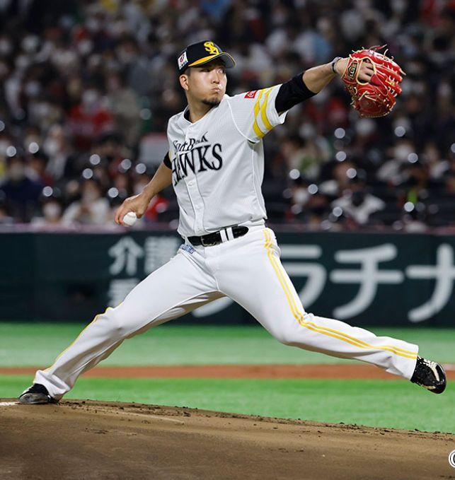 【タグ付】ソフトバンクホークス　千賀　ホーム　ユニフォーム　マジェスティック　L