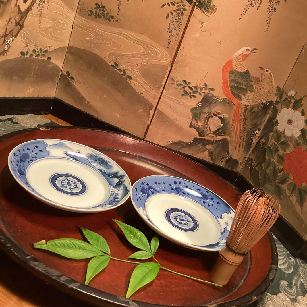 A９９8 平戸焼（三川内焼）　染付　山水紋様　　２枚