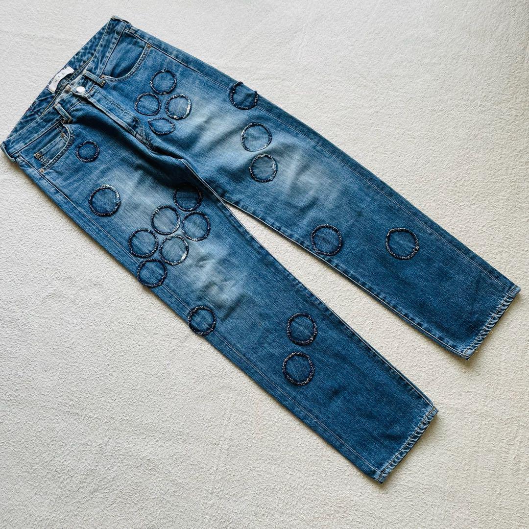 H.A.K デニム サークル 刺繍 ジーンズ ダメージ加工 ジーパン ハク