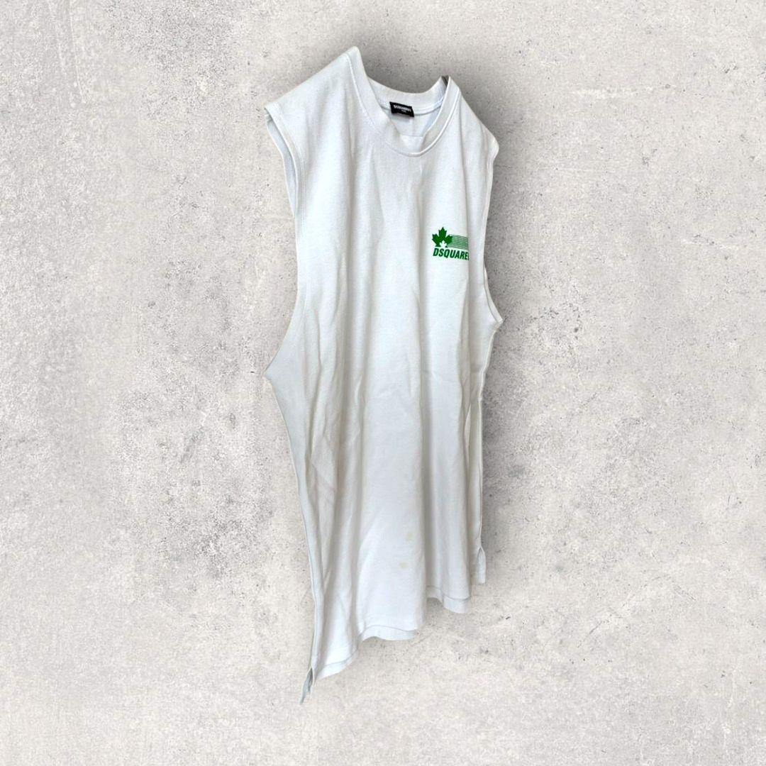 【DSQUARED2】ロゴ ノースリーブ コットン Tシャツ ディースクエアード】Tシャツ ノースリーブ ホワイト ロゴ