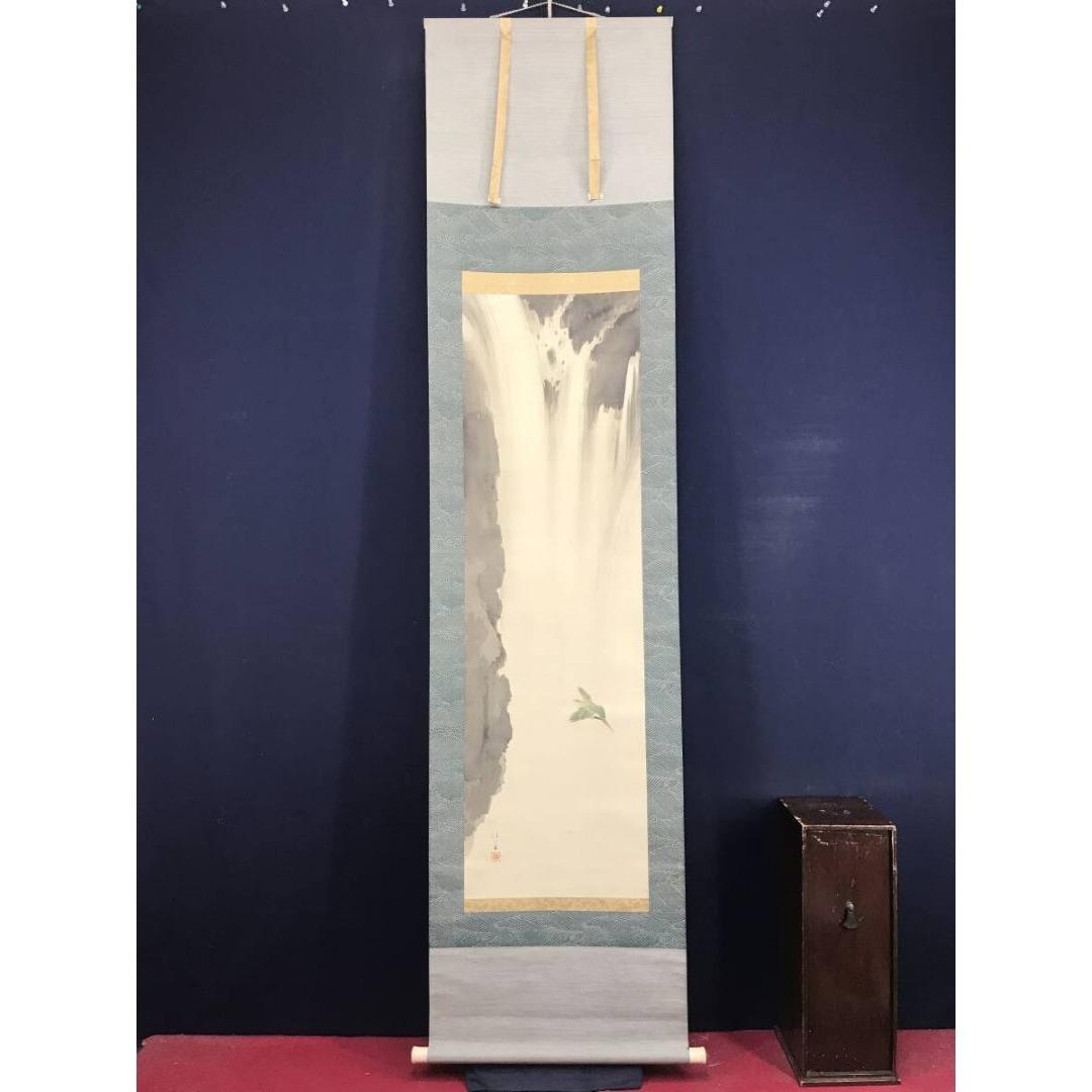 真作/清堂/滝に翡翠図/カワセミ/山水図/花鳥図/掛軸/名家伝来/AK-359 真作/清堂/滝に翡翠図/カワセミ/山水図/花鳥図/掛軸/名家伝来/AK-359