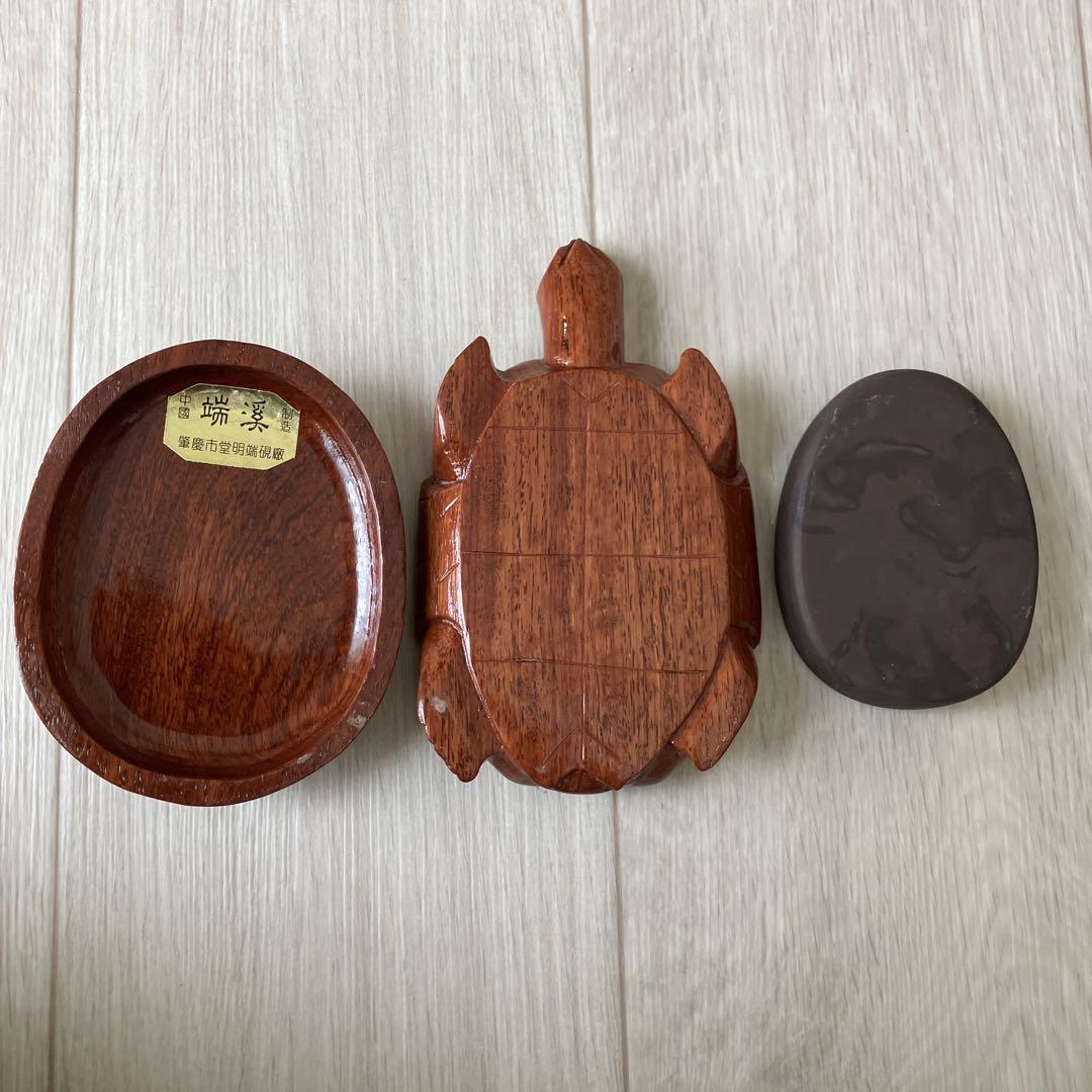 美品 木製亀型硯箱 端渓製 - メルカリ