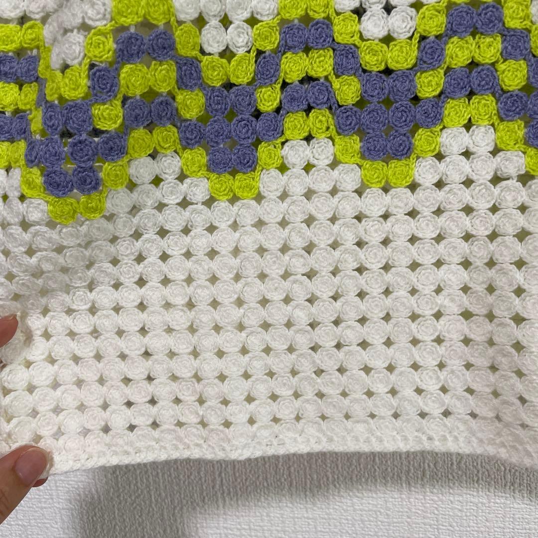 レイビームス　レース編み 半袖カーディガン ライムグリーン　超美品