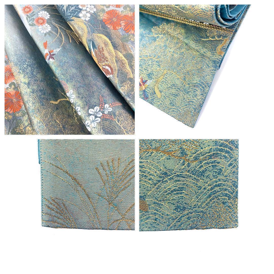 HOT在庫 ほぼ未使用 美品 正絹 袋帯 小鳥と四季の華 刺繍と織りだし 帯 着物に 2cVRa-m34764770633 高品質国産