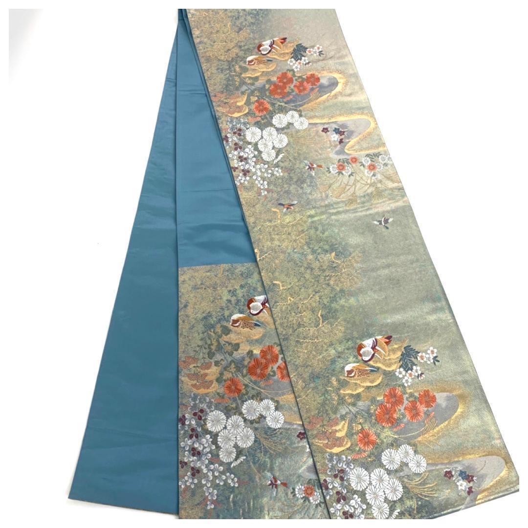 HOT在庫 ほぼ未使用 美品 正絹 袋帯 小鳥と四季の華 刺繍と織りだし 帯 着物に 2cVRa-m34764770633 高品質国産