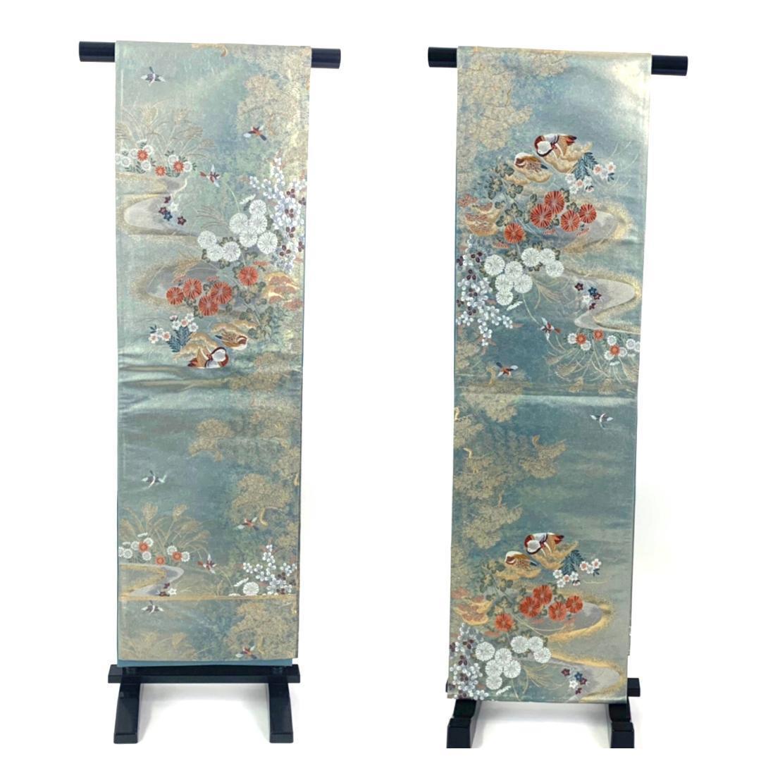 HOT在庫 ほぼ未使用 美品 正絹 袋帯 小鳥と四季の華 刺繍と織りだし 帯 着物に 2cVRa-m34764770633 高品質国産