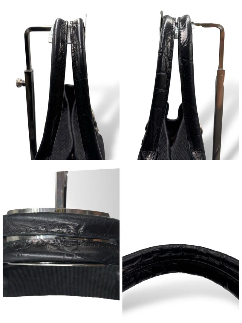 【美品】フルラ　トートバッグ　カゴ　ブラック　レザー　クロコ型押し　ストロー