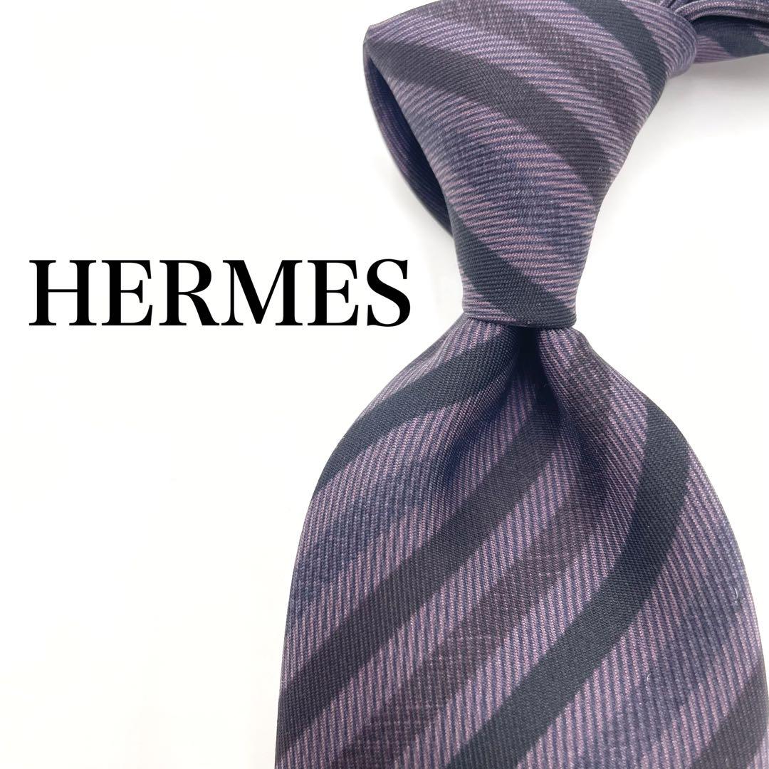 美品✨HERMES ネクタイ シルク 絹 ブラック パープル - メルカリ