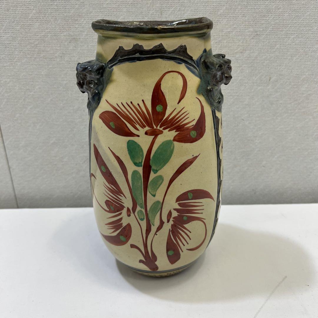 n1210-53 琉球焼沖縄やちむん新垣勲花瓶赤絵花壺