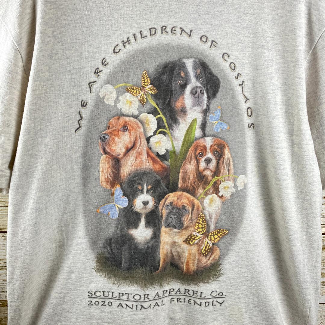 ✨SCULPTOR✨Tシャツ スカルプター グレー 杢柄 犬プリント アニマル