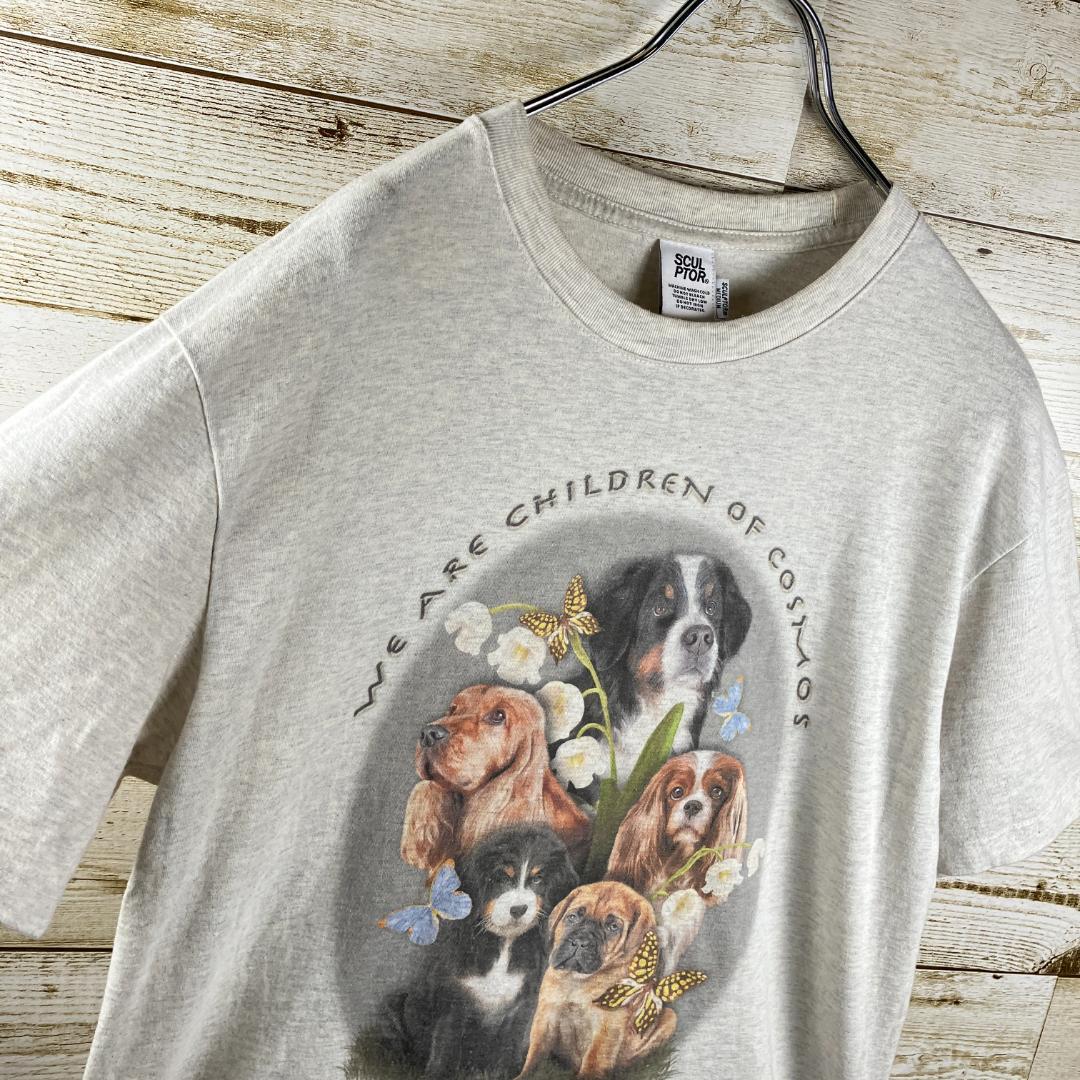 ✨SCULPTOR✨Tシャツ スカルプター グレー 杢柄 犬プリント アニマル