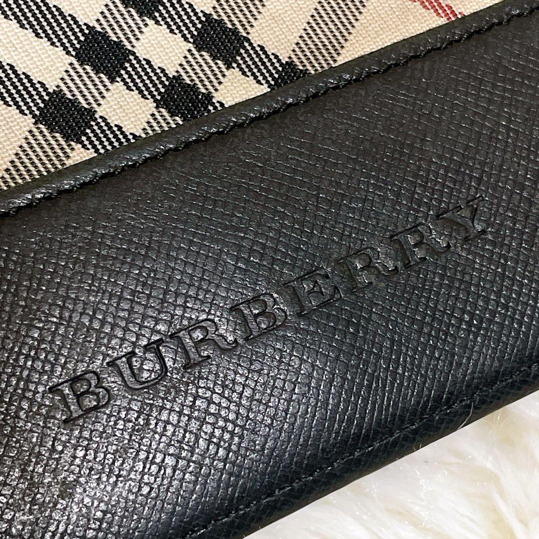バーバリー　長財布　キャンバス　レザー　黒　ノバチェック がま口