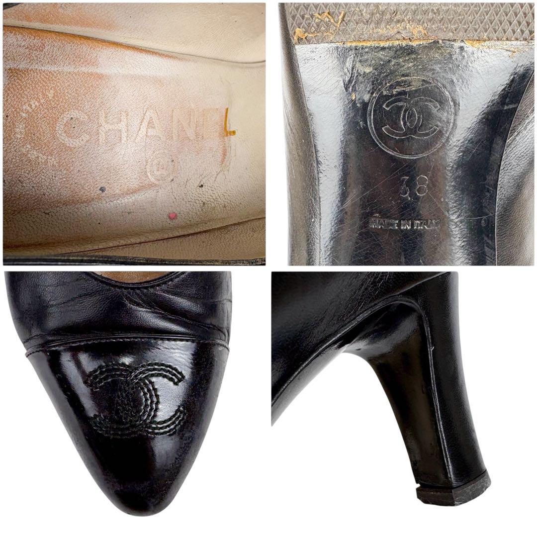 CHANEL シャネル パンプス ブラック ココマークロゴ レザー 38