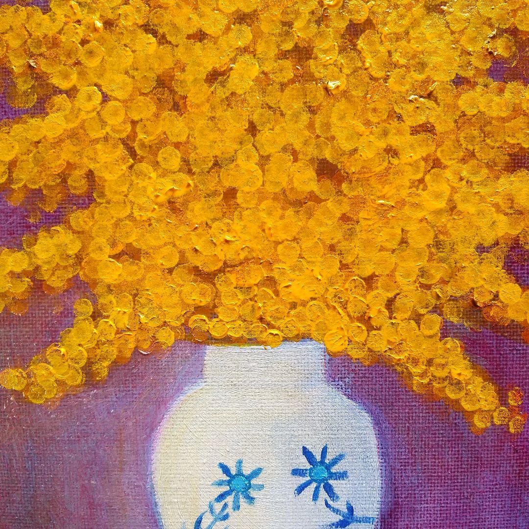 油絵 花の絵 「ミモザ」F3号 （匿名配送） 絵画