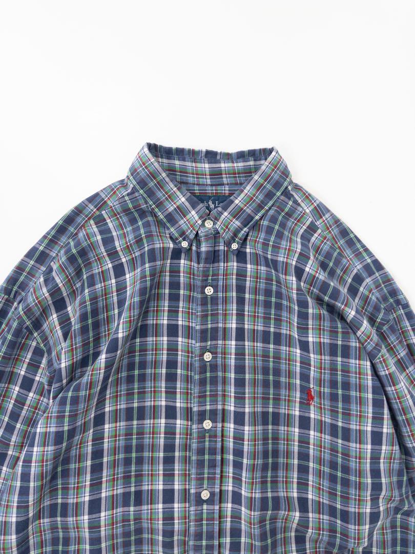 90s Ralph Lauren チェック柄長袖コットンネルシャツ 2XL 古着