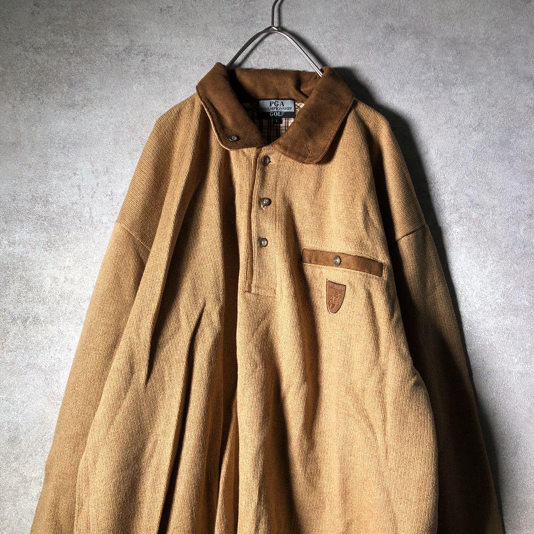 レトロ 異素材切り替え ポロニット 古着 used AS110