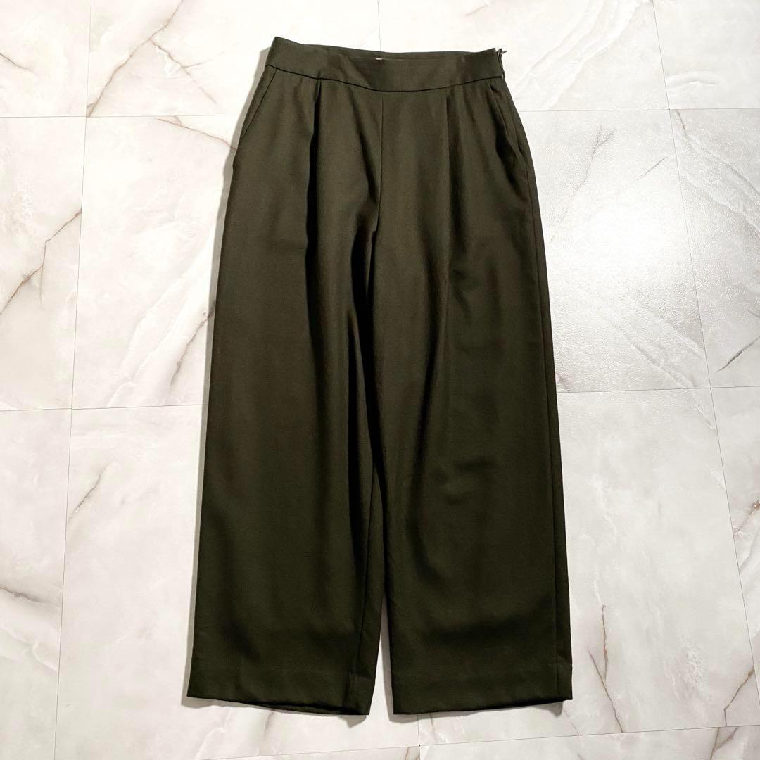 A15178美品 ボールジィ　ウールサキソニーハイウエストタックパンツ　緑 40