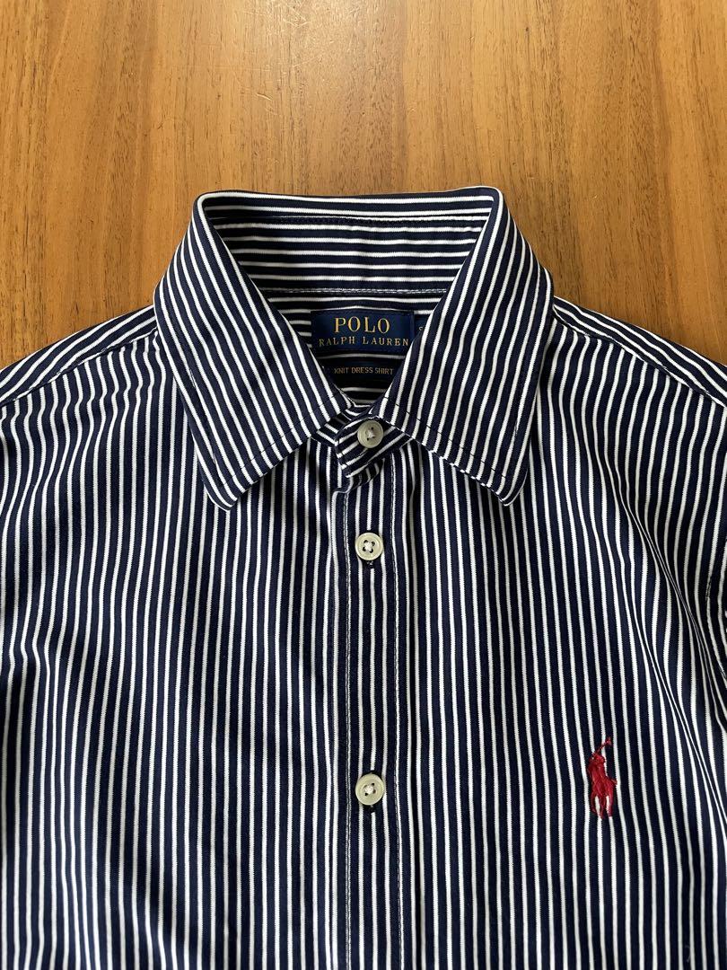 【美品✨】ポロラルフローレン　長袖シャツ　ネイビー/ホワイト　ニットドレスシャツ