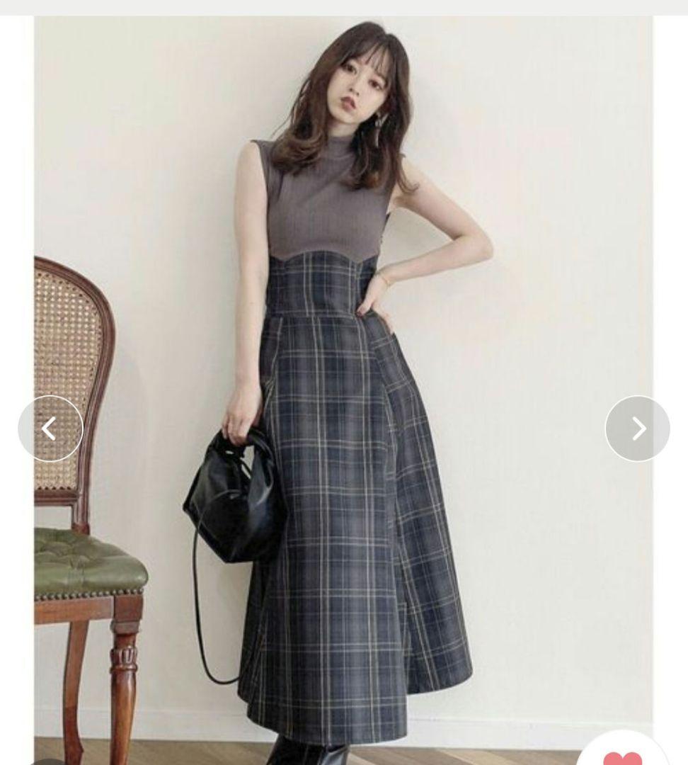 dazzlin ビッグカラーチェック コルセット ワンピース