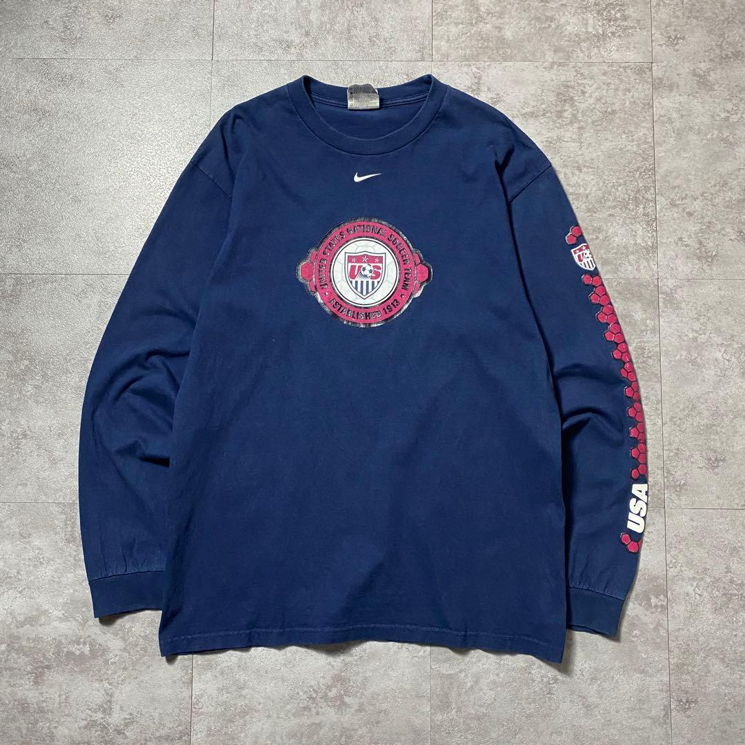 00’s ナイキ　サッカーアメリカ代表　エンブレム　アームプリント　ロンT