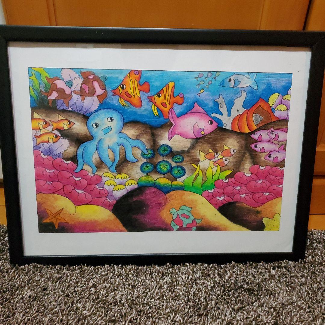 絵画、色鉛筆、海、タコ - メルカリ