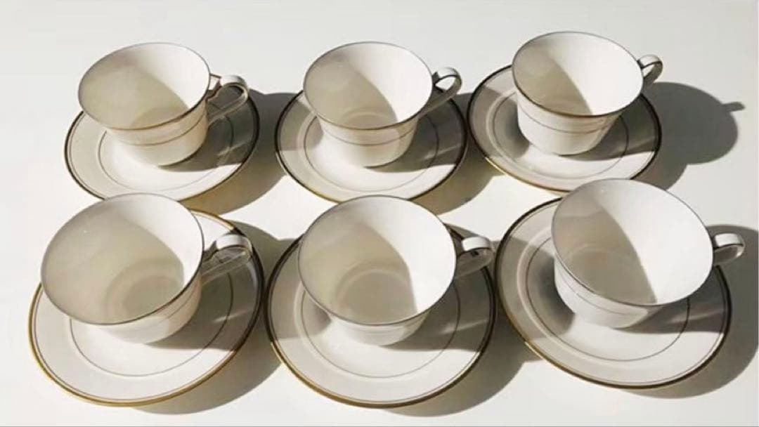 昭和レトロ ノリタケ 清 楚な白 金淵お洒落 カッ プ&ソーサー 6脚セットNORITAKE