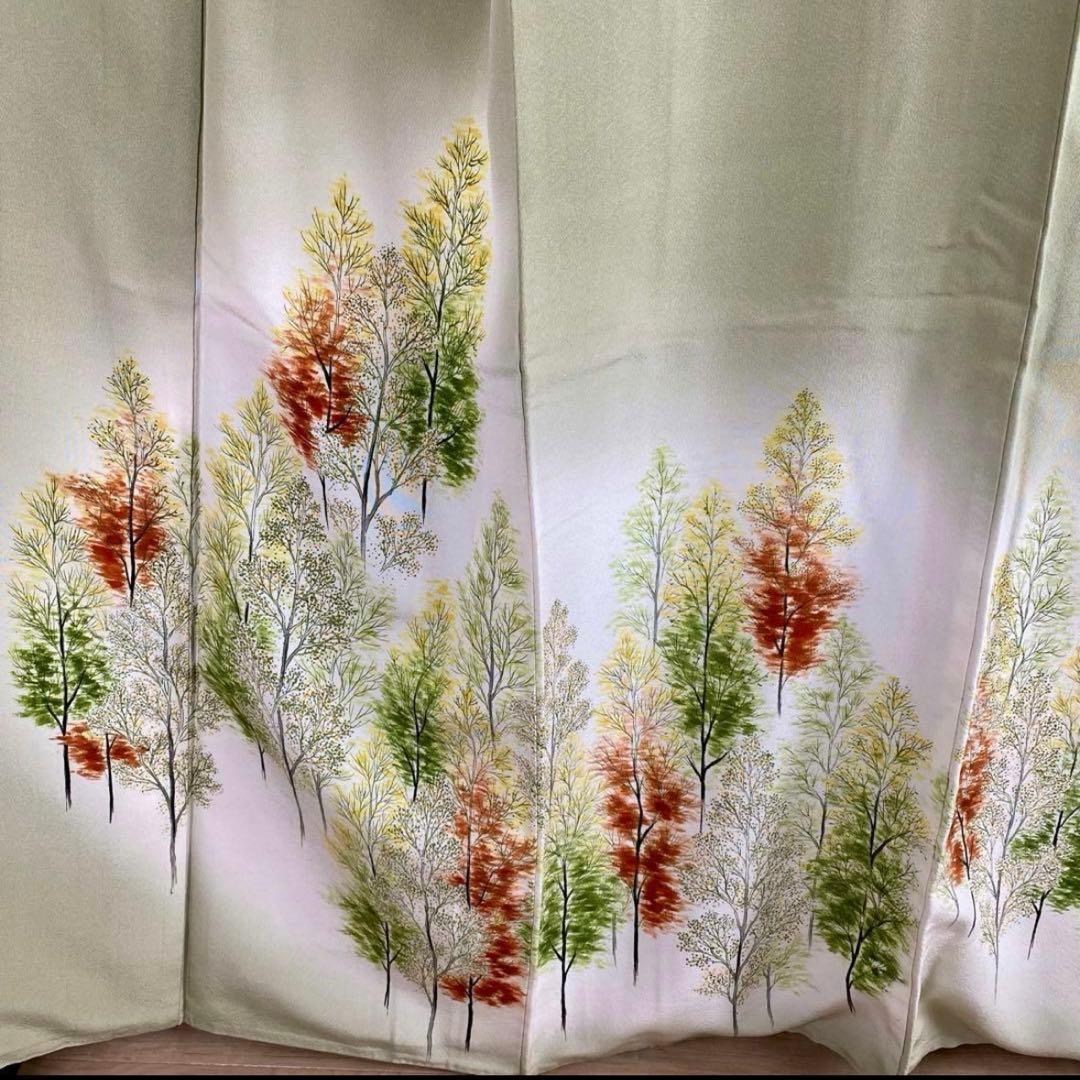 ZY-693 付け下げ 手描き ぼかし 木 花 共八掛 広衿 正絹 名品