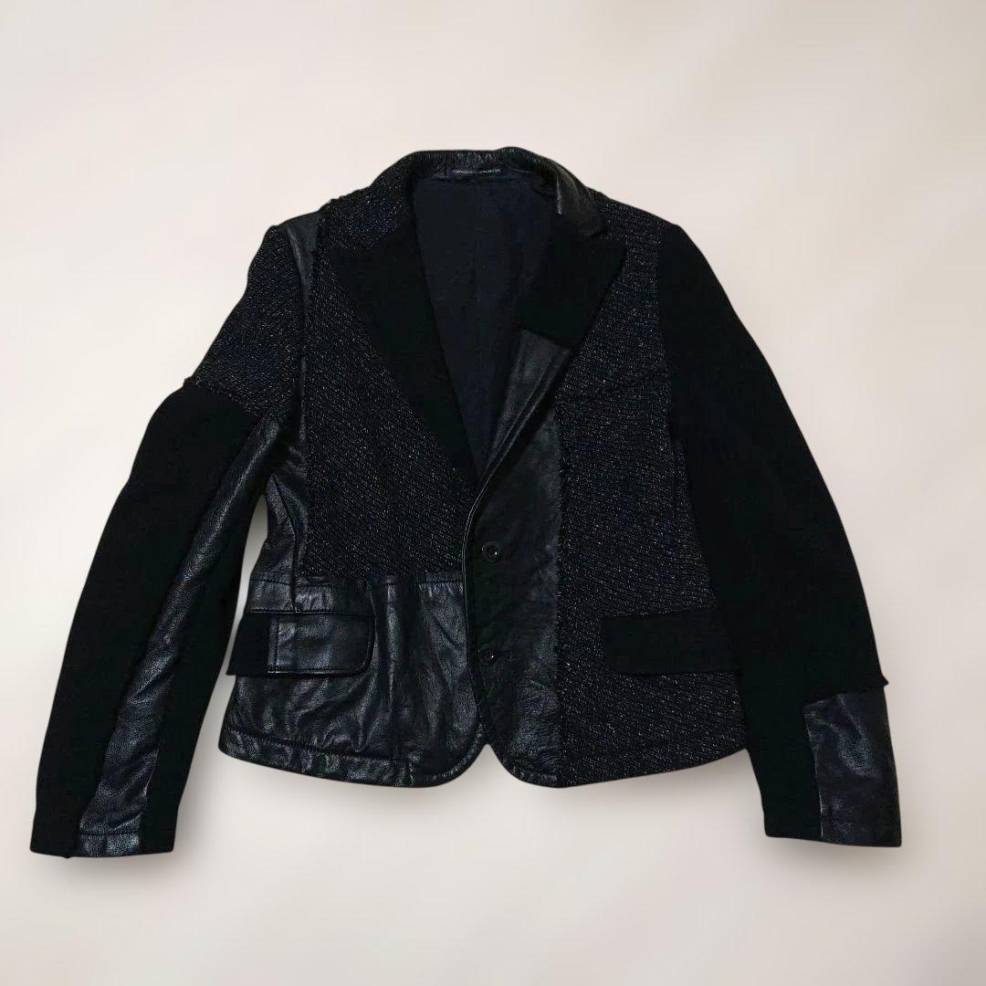 ヨウジヤマモト Y's レディース パッチワーク レザー&ツイード ジャケット ヨウジヤマモト Y's レディース パッチワーク レザー&ツイード ジャケット