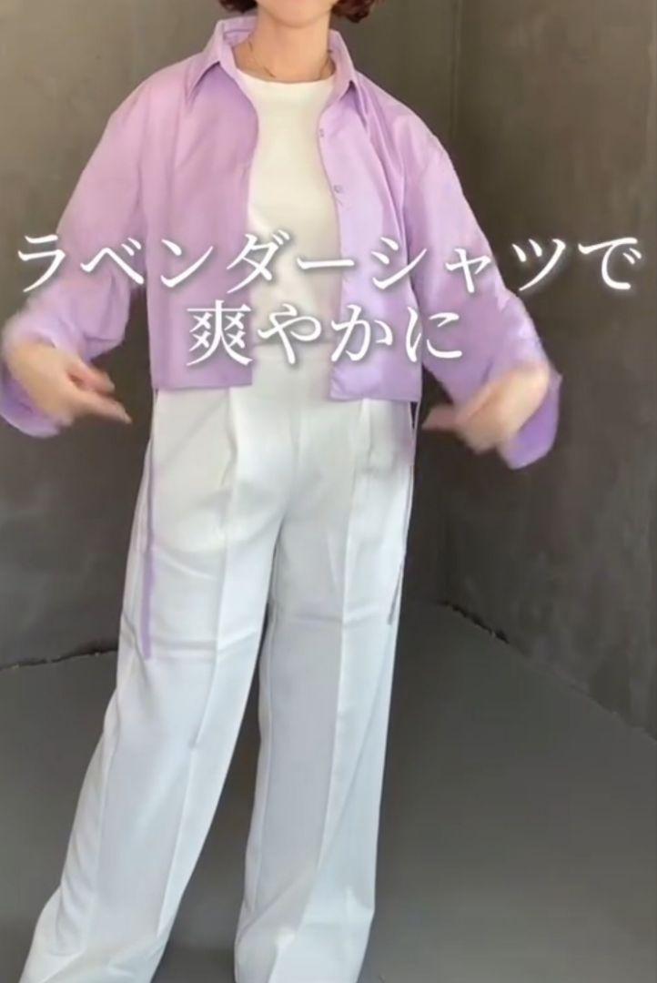Vネックテントブラウス✕タックパンツ　セットアップ　オフホワイト