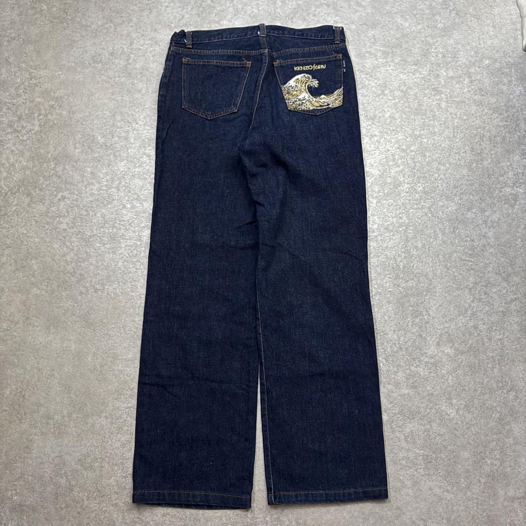 90s KENZO 葛飾北斎刺繍 濃紺 デニムパンツ 神奈川沖浪裏 富嶽三