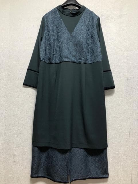5Lグリーン系♪スタンドカラーおしゃれパーティドレス♪2万円相当 z6134XL(5L)以上