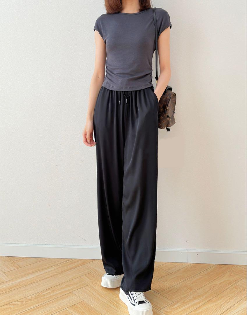 シルク絹93% ワイドパンツ　パンツ　カジュアルパンツ　XL ベージュ