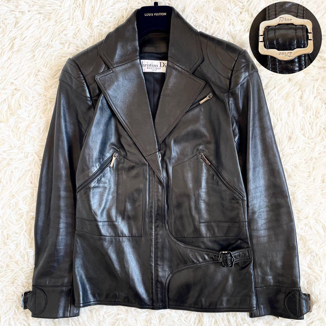 級 ガリアーノ クリスチャンディオール ラムレザージャケット ブラック MM Christian Dior