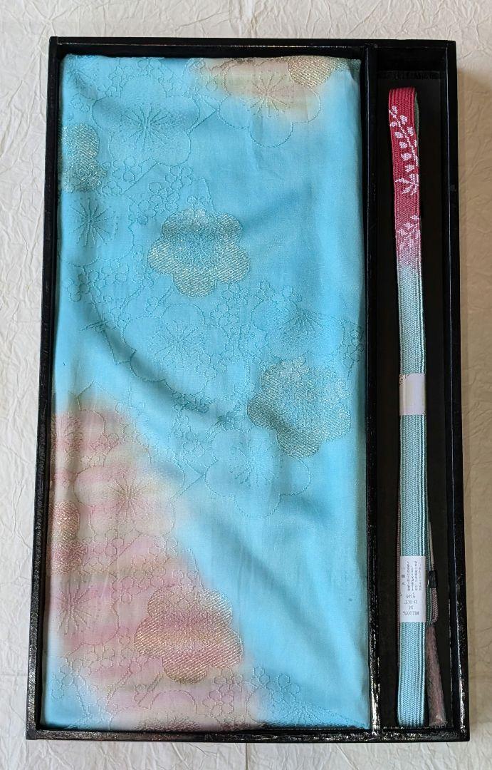 帯揚げ・帯締めセット 木箱入 正絹 花白緑 梅柄 こかじ