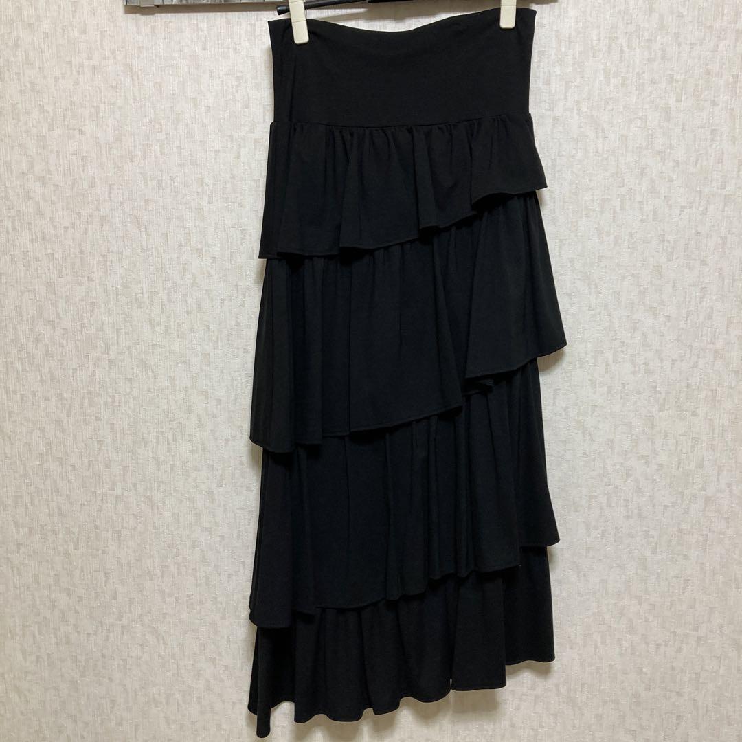 新品　MARGAUX マルゴー　ティアードスカート　ロング　黒　定価¥17600