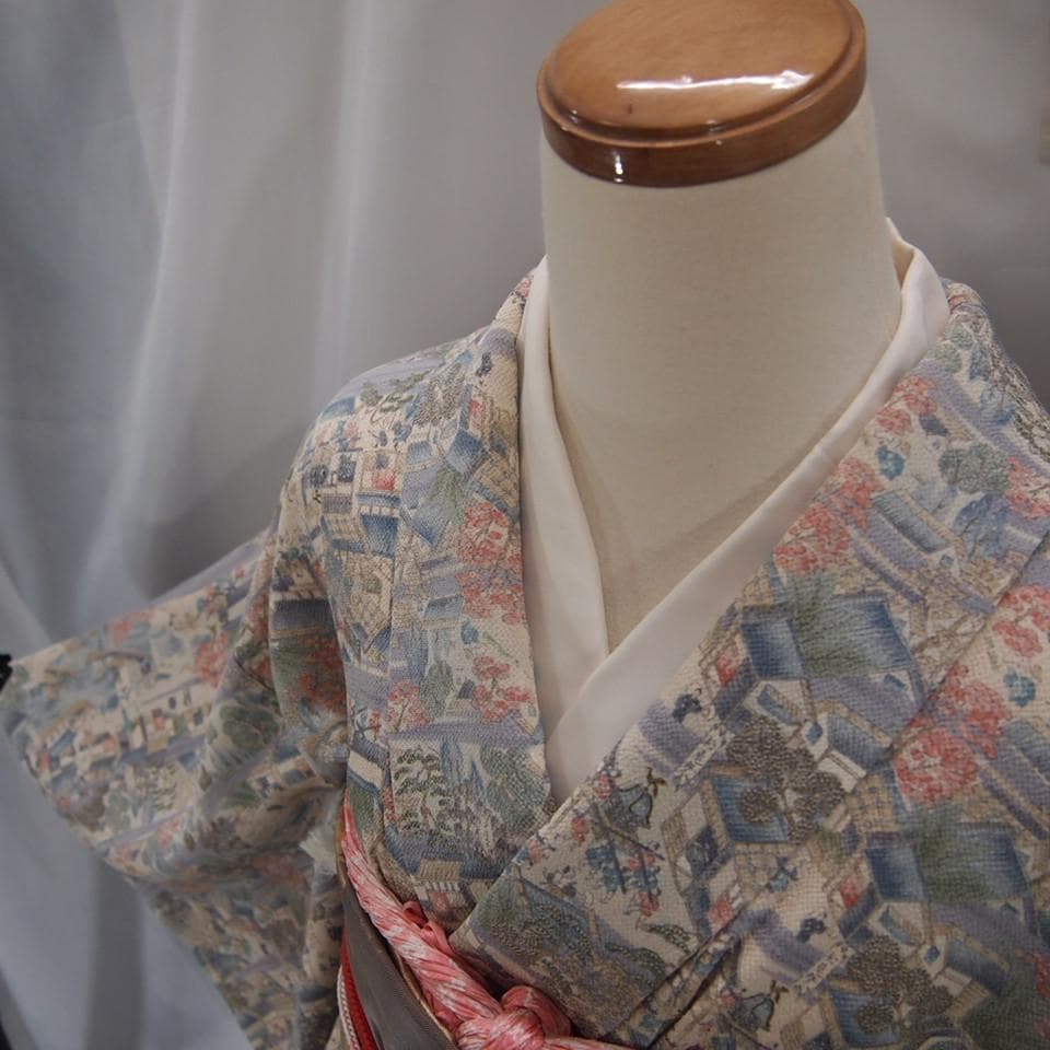 【小紋】江戸の街並み模様の着物