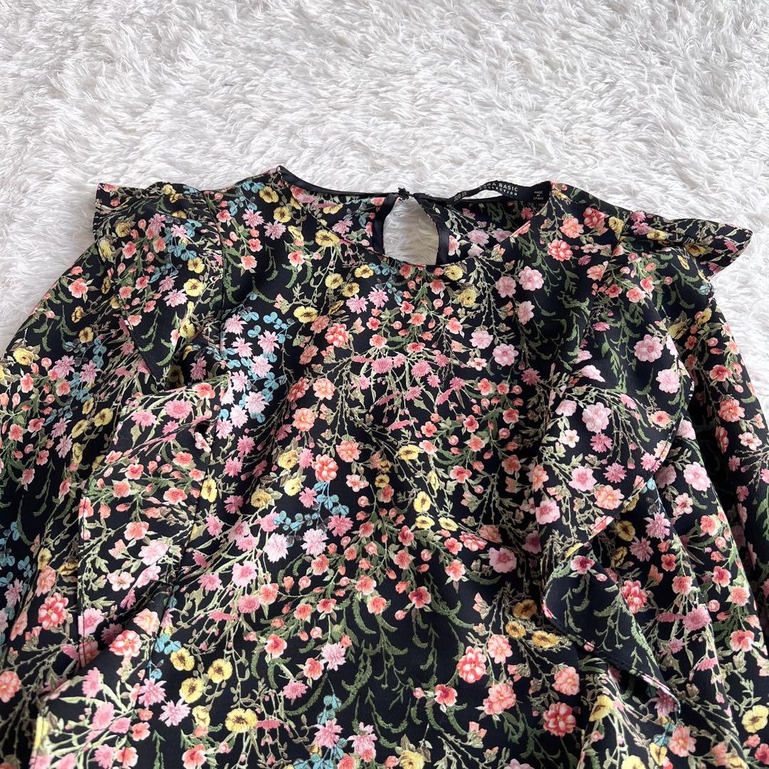 ザラベーシック ZARA スペイン製 ジャガード 花柄 フラワー 総柄 コート ZARA ザラベーシック 小花柄 長袖カットソー スペイン製 XS