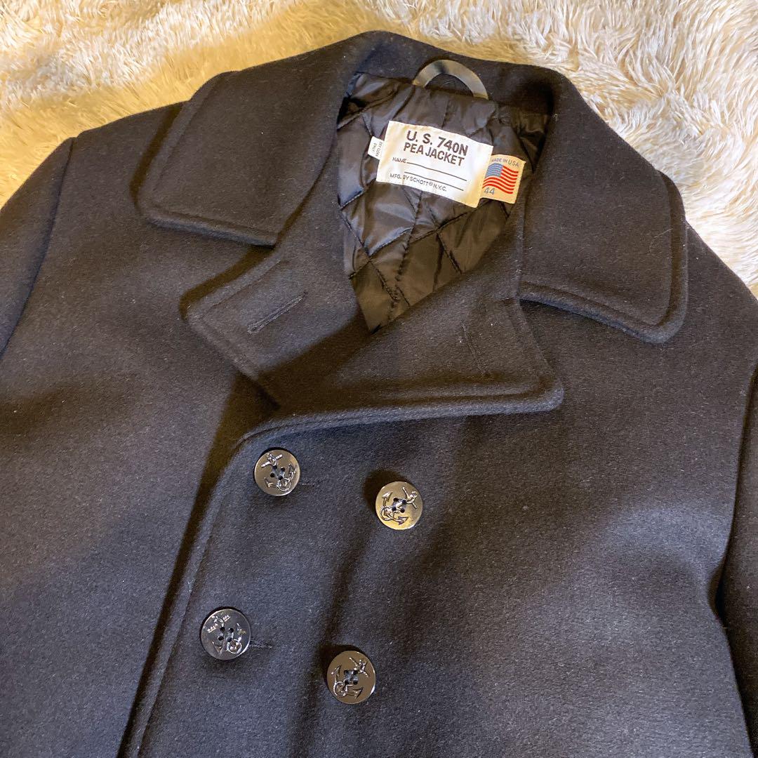 【極美品】schott ウールピーコート 希少サイズ44 XXL 希少サイズ✨schott ウール ピーコート USA製 グレー サイズ44