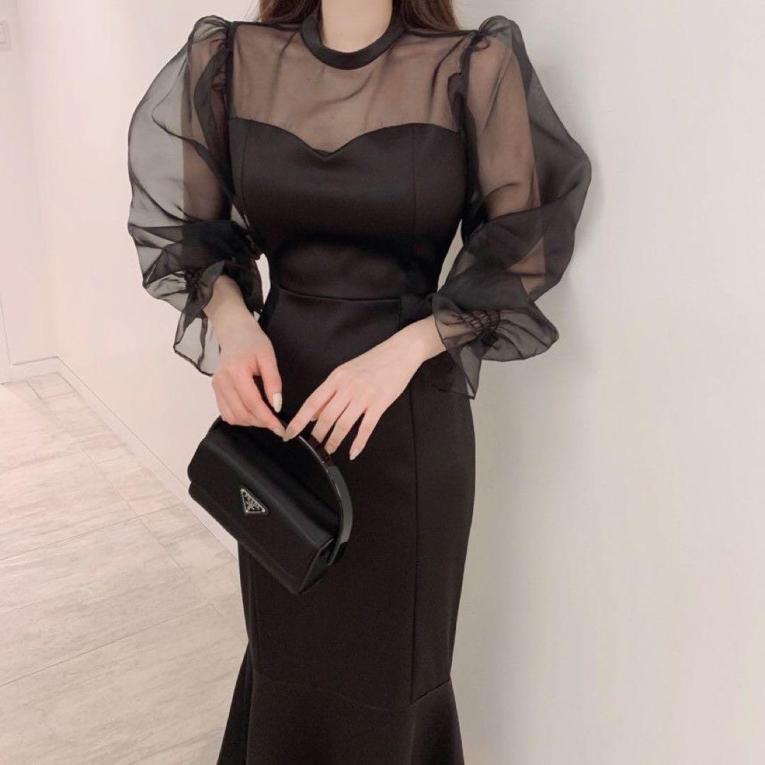パーティードレス✨華やかマーメードシルエットひざ丈ドレス 結婚式