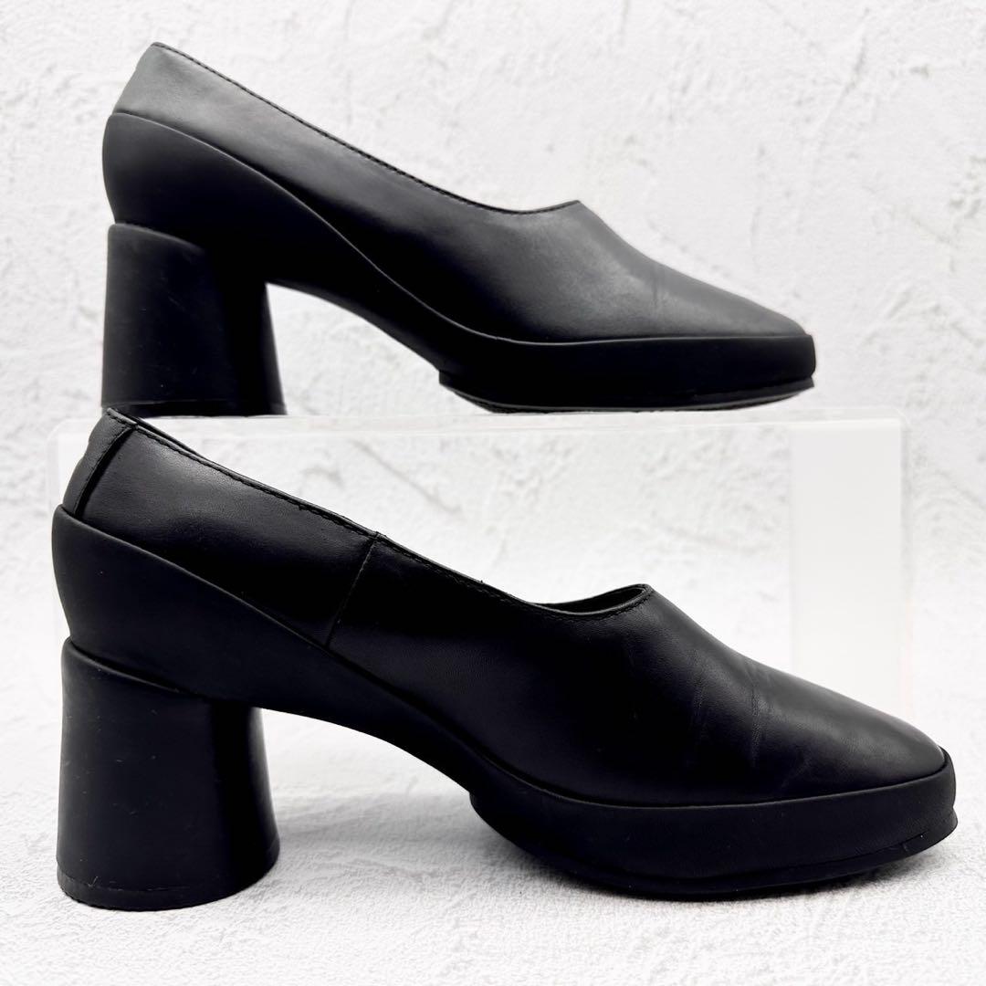 ●【極美品】カンペール パンプス ブラック レザー チャンキー ヒール高6cm