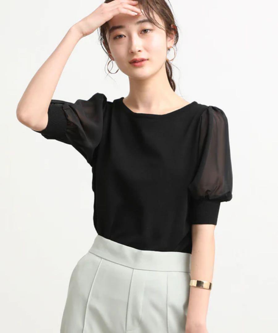ビス vis 袖 シフォン サマー ニット プルオーバー パフスリーブ
