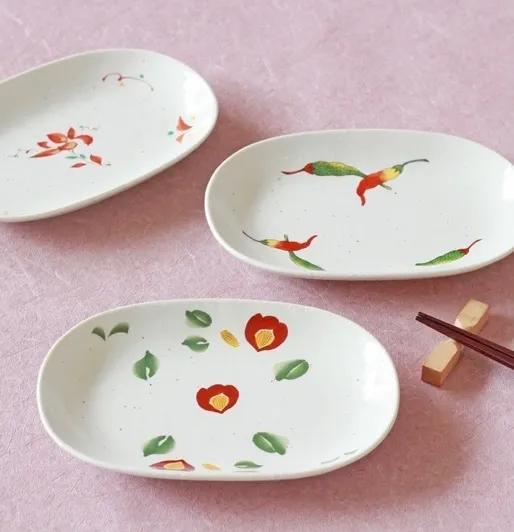 お買い得》美濃焼 色絵楕円皿3柄組○2711385H - メルカリ