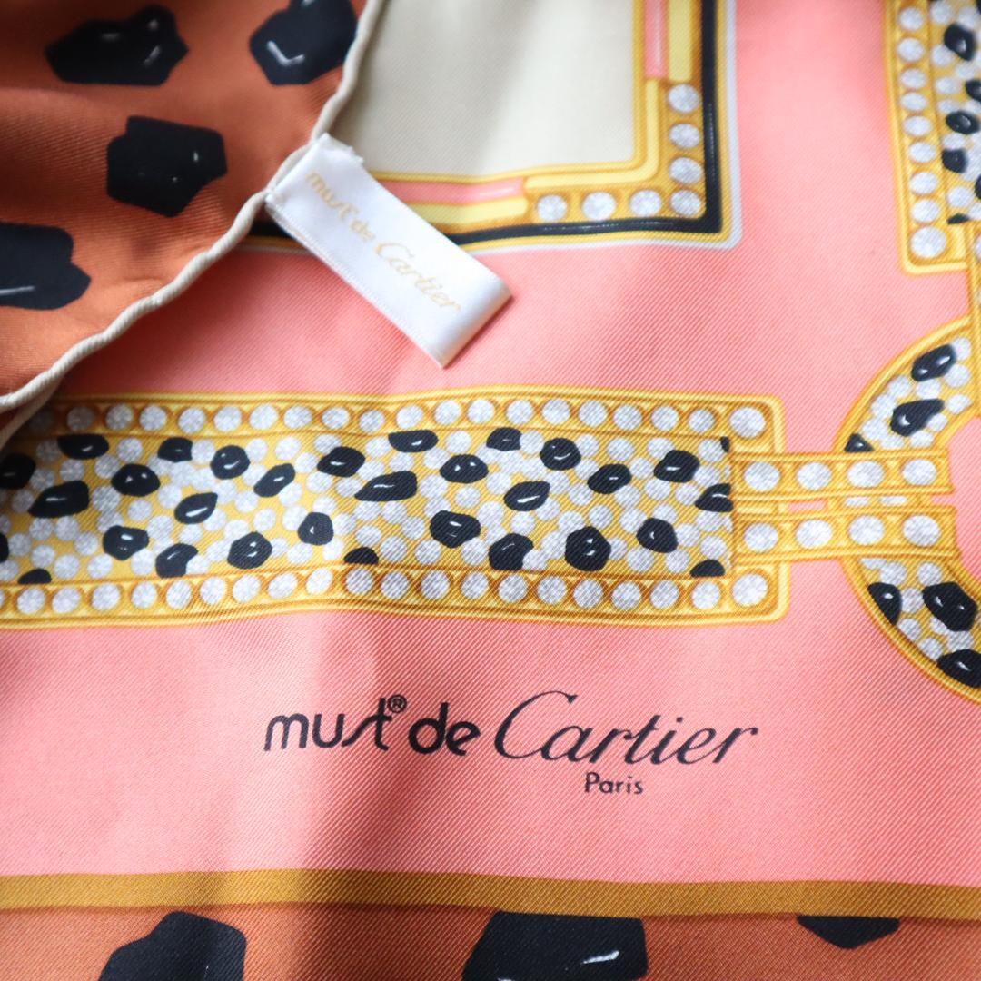 【日本産】 Cartier カルティエ Must de シルク 大判スカーフ アニマル タグ 小物