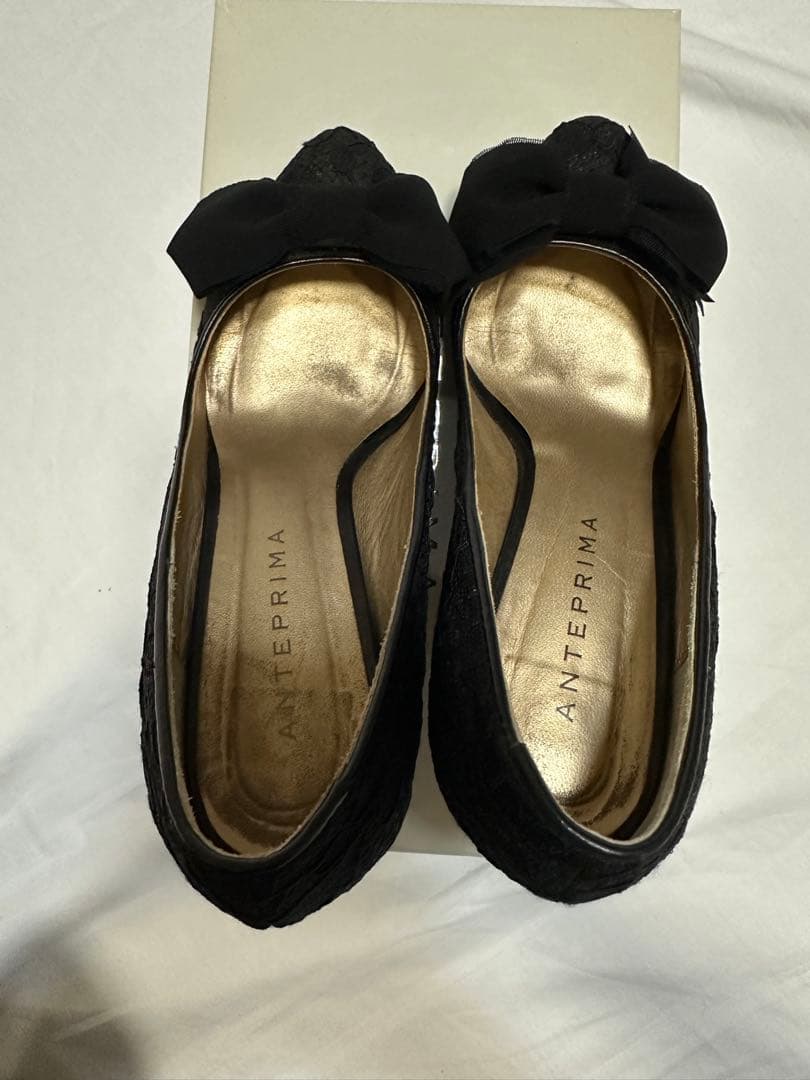 【美品】アンテプリマブラックレースパンプス21.5