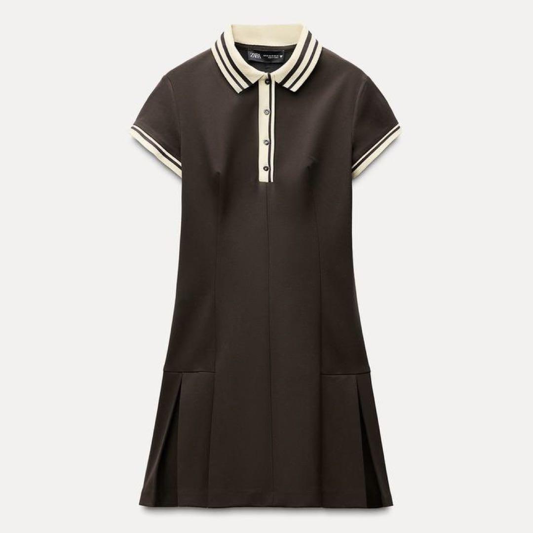 他の人はこちらも検索 zara コントラストリブ編みプリーツワンピース ダークブラウン M ワンピース