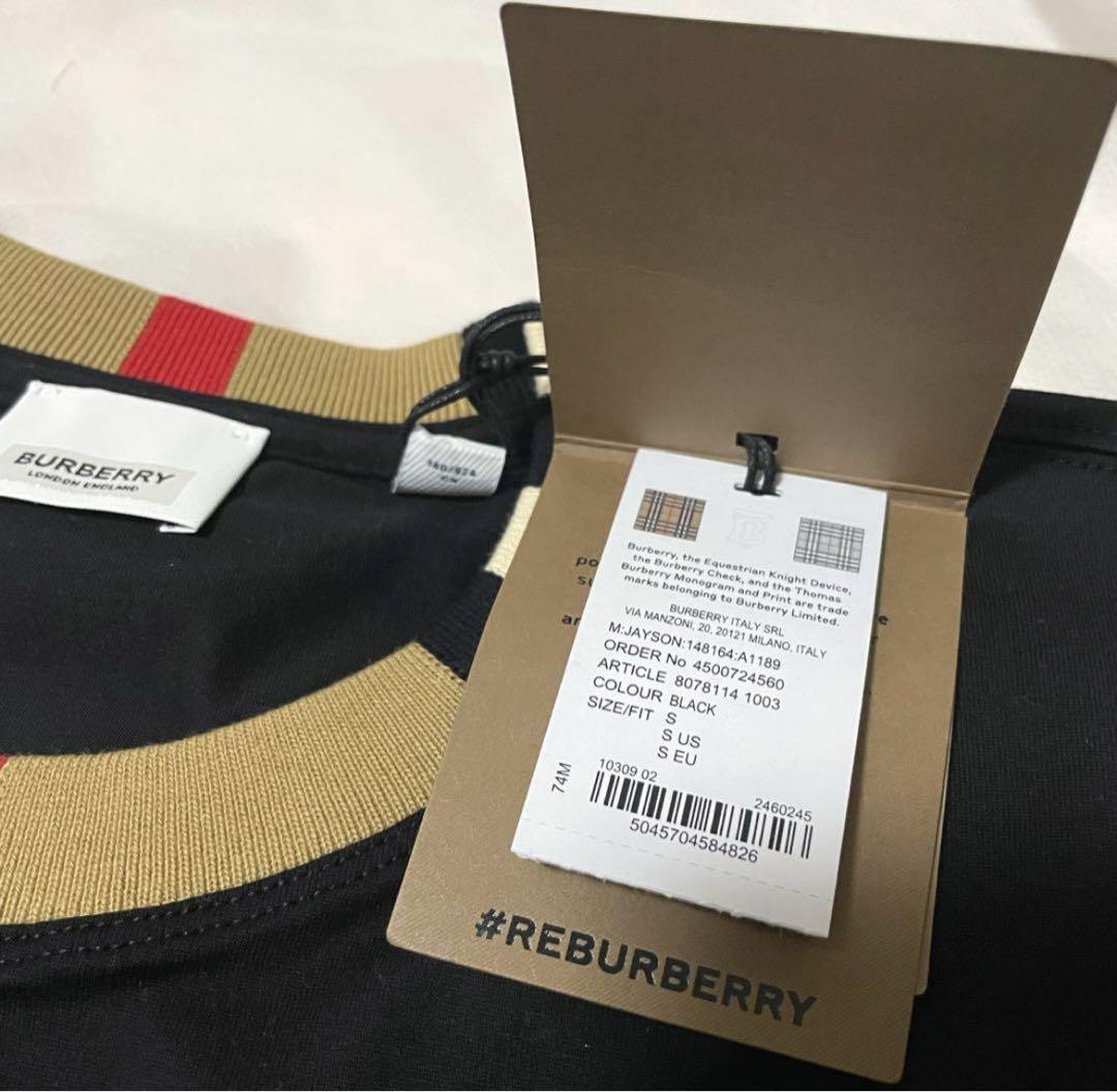 【新品未使用】Burberry 刺繍ロゴ ネックチェック Tシャツ 半袖 S