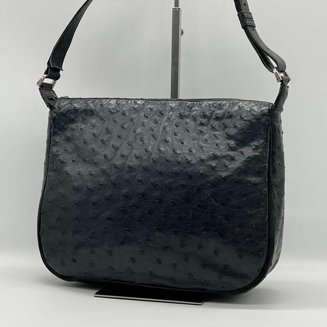 【良品】Hamano ハマノ オーストリッチ ショルダーバッグ ブラック